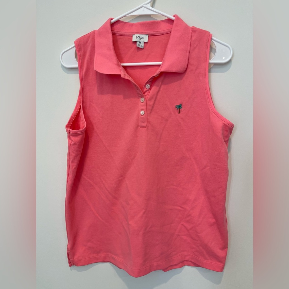 J. Crew medium pink sleeveless polo. Palm tree on front